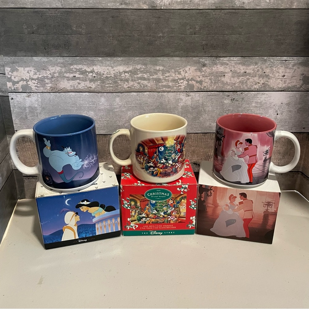 Disney Vintage Aladdin, Cinderella & 1995 Christmas mug bundle- NEW